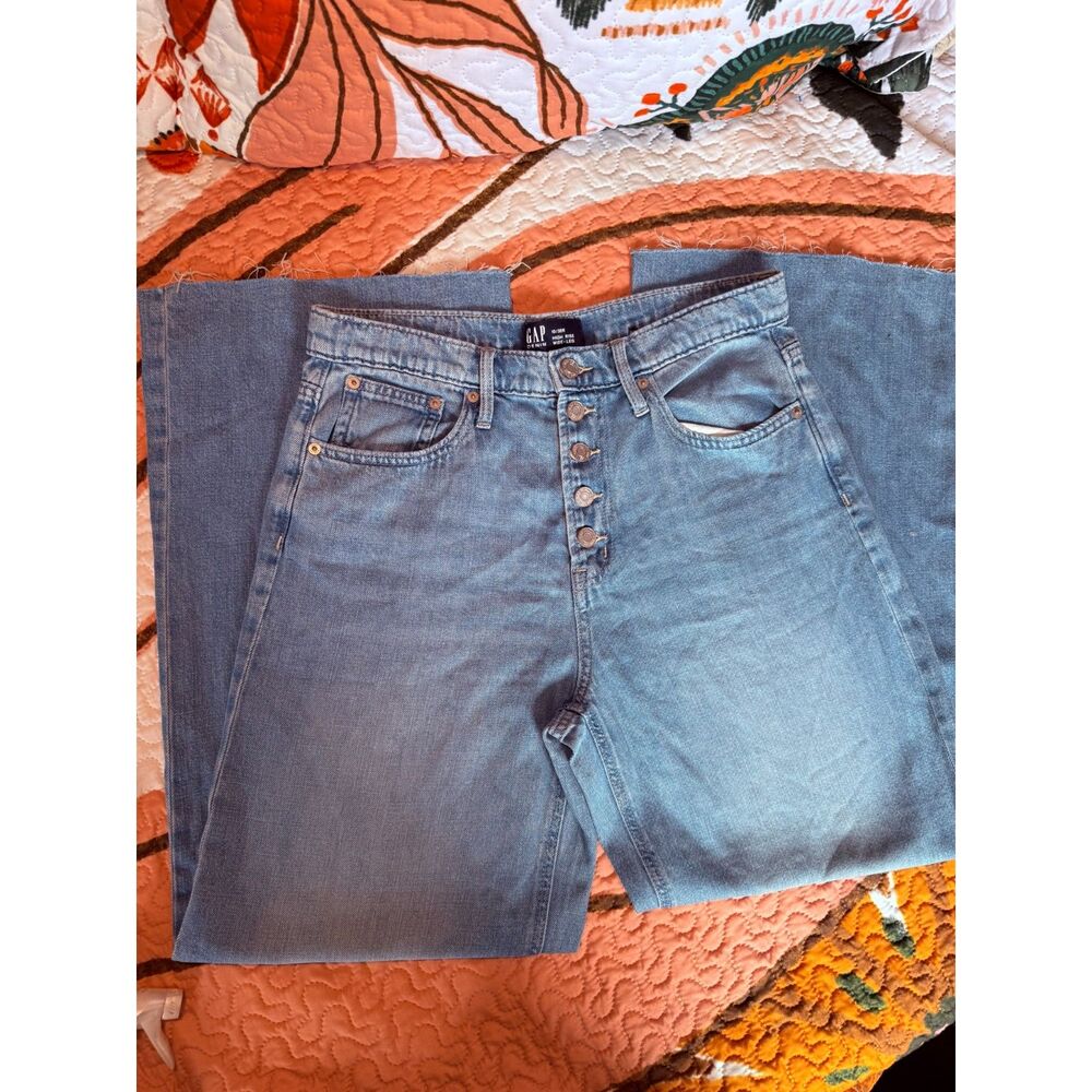 GAP High Rise Wide Leg Exposed Button Fly Raw Hem Jeans Y2K 90s Trendy
